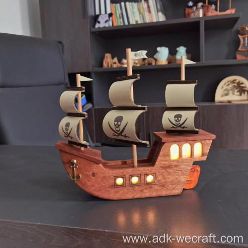 Wooden Pirate Ship Home Decoration With LED Light